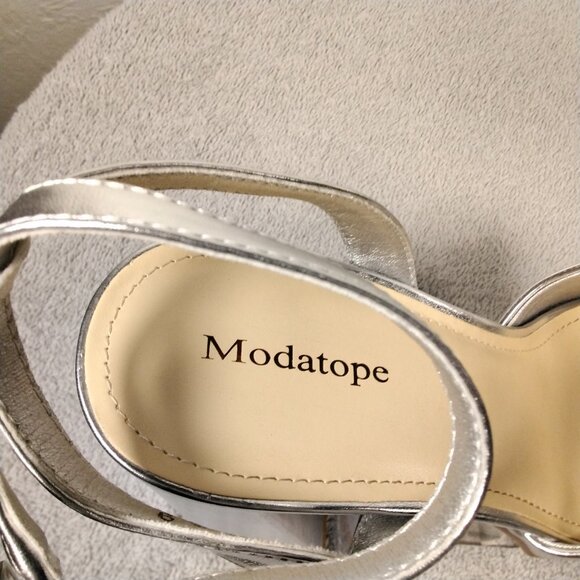 Modatope Womens Platform Sandals Silver Metallic Chunky Heels Ankle Strap Size 9 - Picture 6 of 16